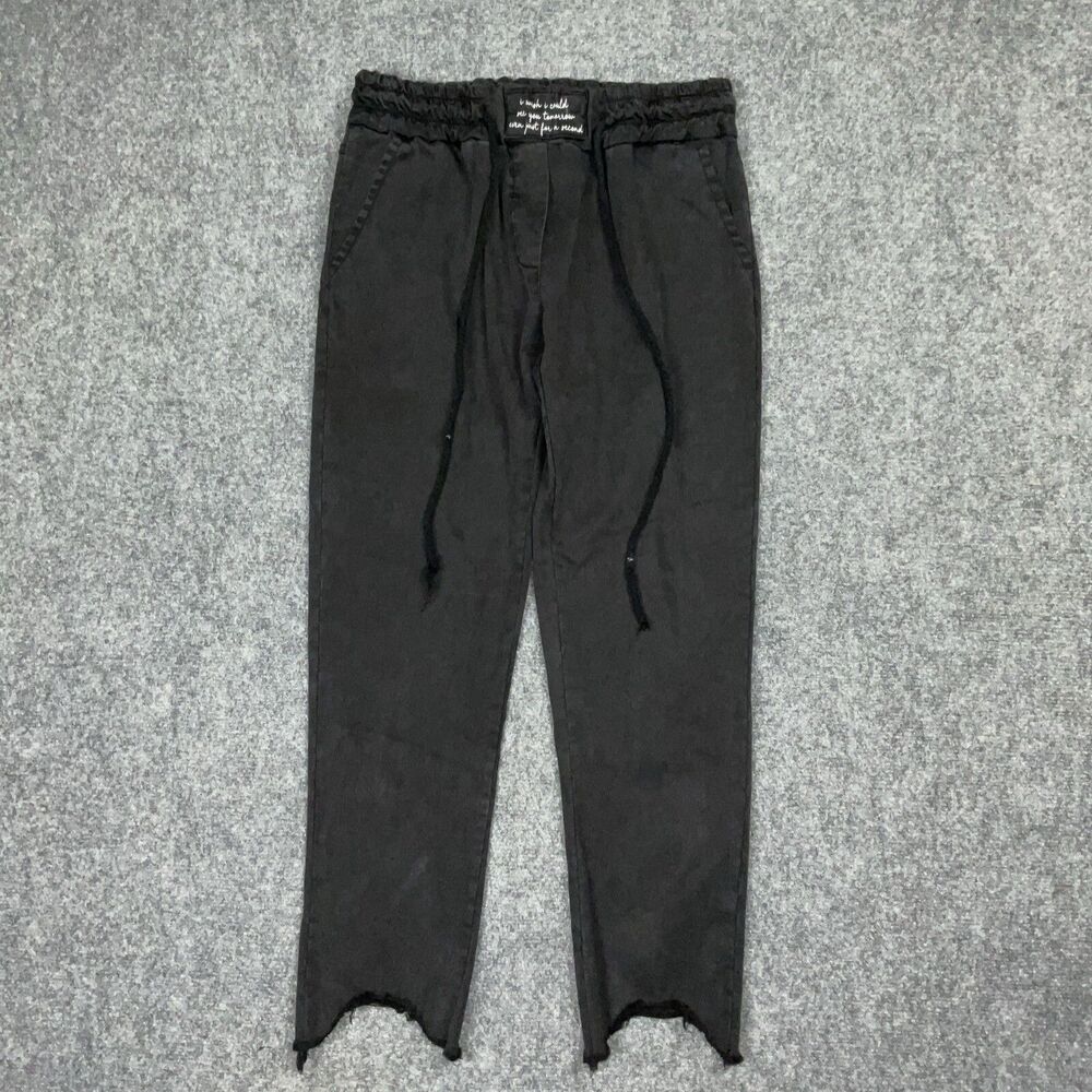 Meo Meli Pants Womens Size 28 Black Fray Cropped Lagenlook Casual  Lounge Italy